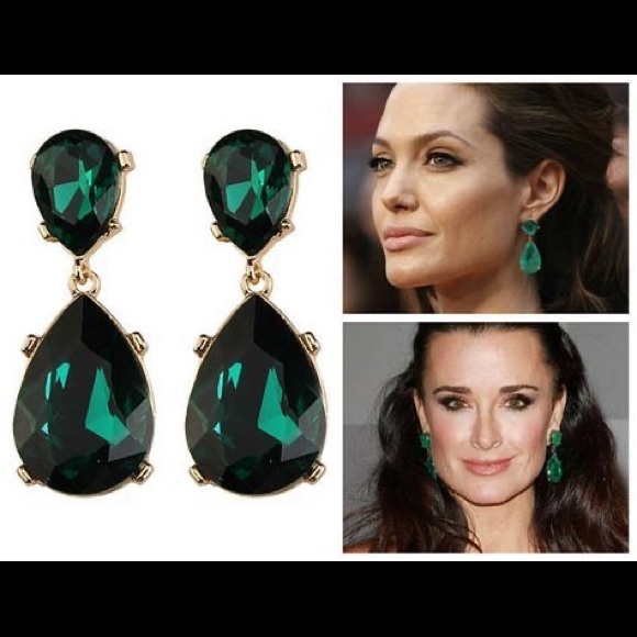 Kenneth Jay Lane Emerald Tear Drop Earrings
